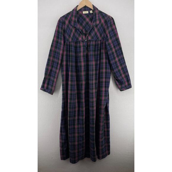 L.L. Bean Other - LL BEAN Nightgown Womens L Flannel Plaid Long Sleeve Sleepwear PJs Cotton Purple
